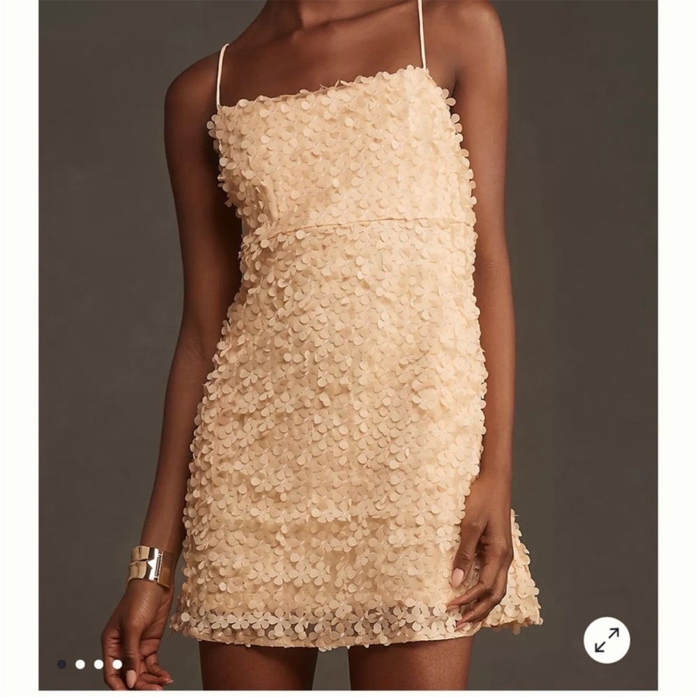 NWT By Anthropologie 3D Floral Embellished Mini Dress in Peach Size S